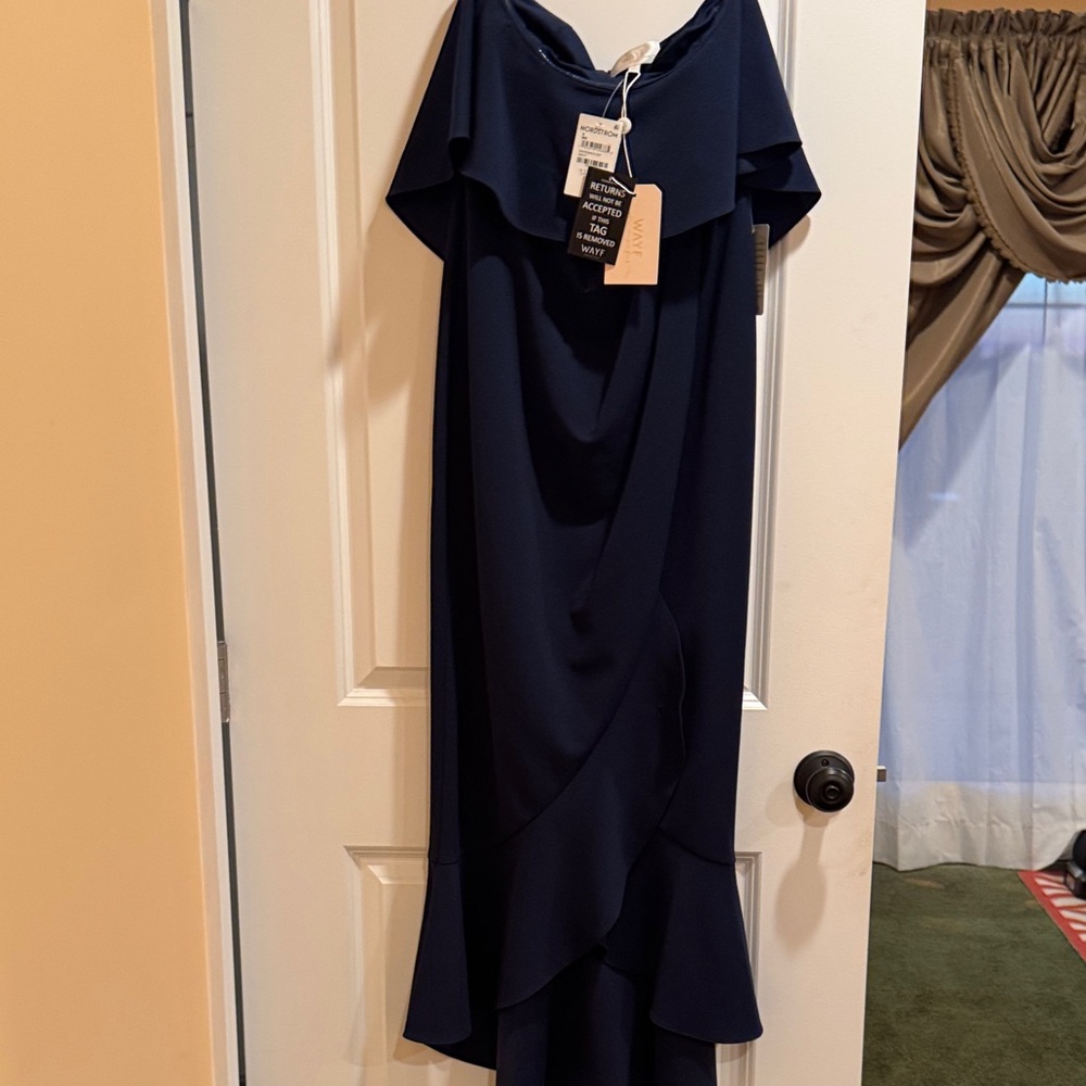 Wayf Midnight Blue Off Shoulder Dress